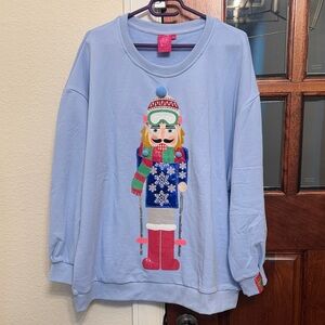 QUEEN OF SPARKLES Christmas Sold Out Ski Nutcracker Light Blue NWT Sweatshirt